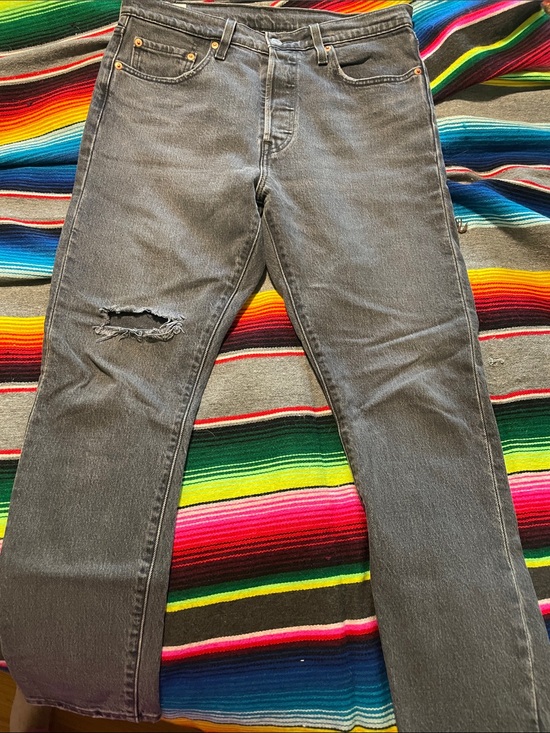 Levi's Denim - Levi's Black Skinny 501 Jeans with Distressed Knee faded black